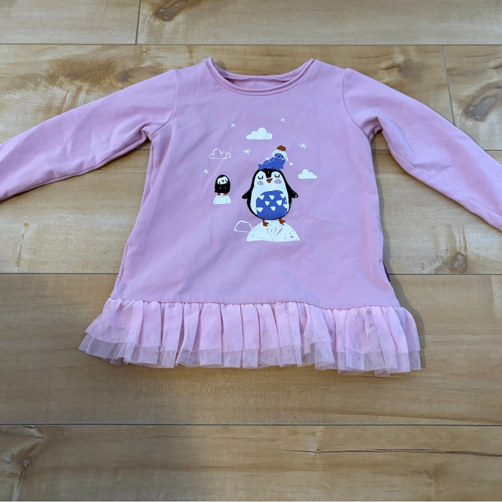 Charming Pink Penguin Long Sleeve Tee for Kids